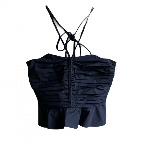 Veronica Beard Arienne Ruched Top Size 10 Cotton Halter Braided Resort Blouse - Picture 4 of 12